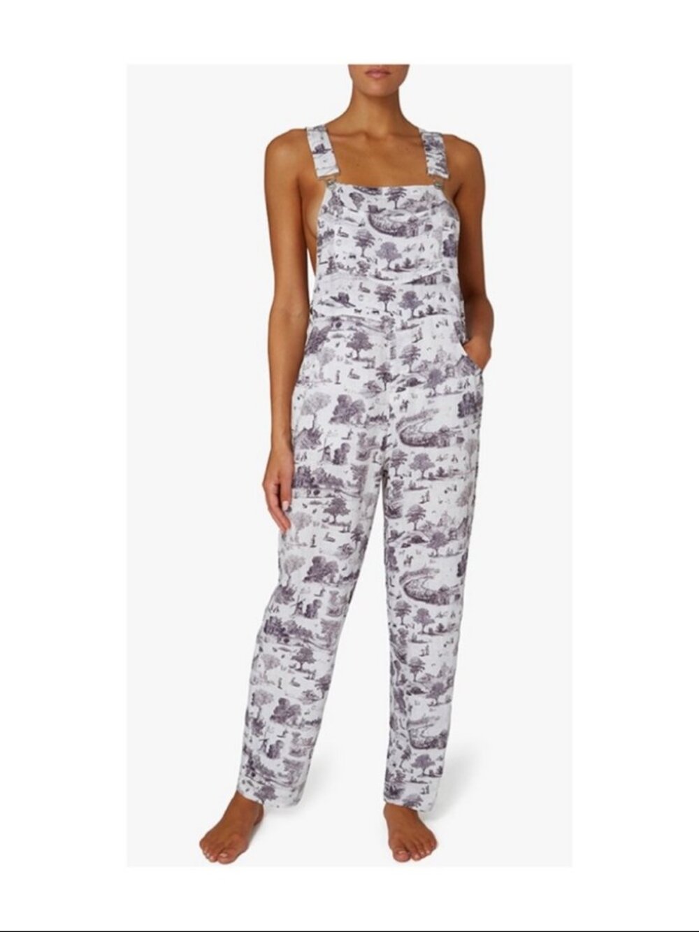 WeWoreWhat Vintage Linen Black & White Toile Print Overalls Size XS